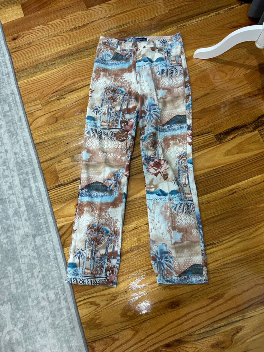 Paul Brial Tropical Print Slim Pants in Blue & Brown
